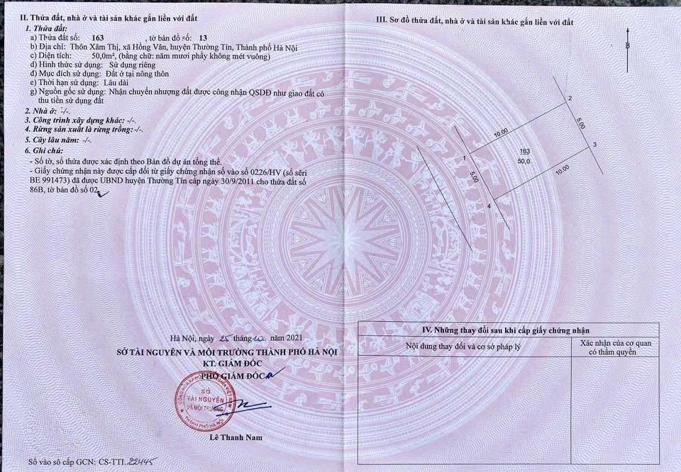 Đất nền Hồng Vân, Thường Tín 50m² - Gần khu tái định cư, giá thỏa thuận!