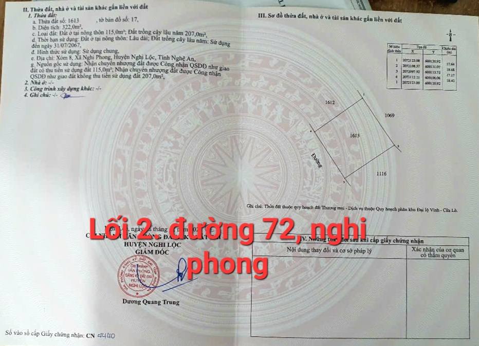 Đất nền Nghi Phương 322m² giá 30 triệu/m² - Vị trí đắc địa gần trung tâm hành chính