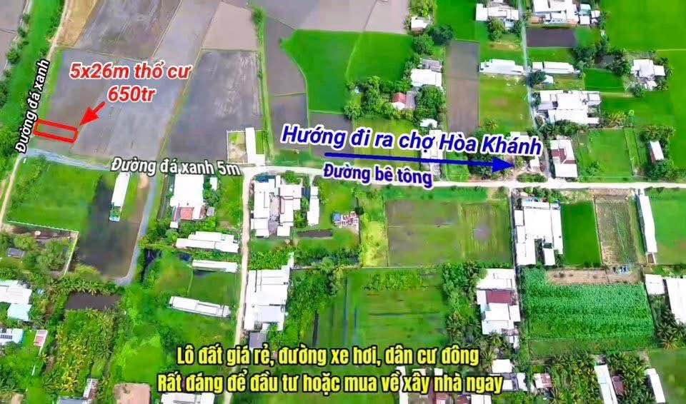 Đất thổ cư 5x26m tại Hòa Khánh Nam, Đức Hòa, Long An - Giá chỉ 590 triệu!