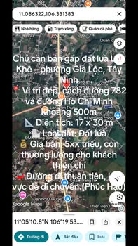 Đất lúa Lộc Khê, Gia Lộc, Tây Ninh 510m² giá 550 triệu - Cần bán gấp!