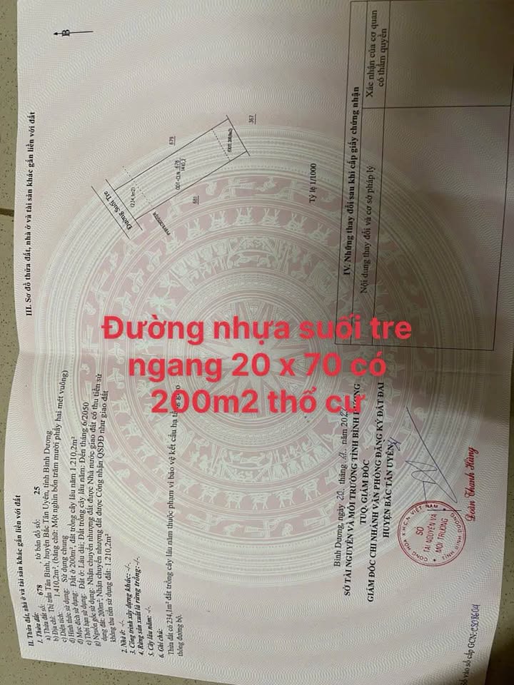 Đất nền đường nhựa Suối Tre, Vĩnh Tân 1410m² giá 6 tỷ - Cơ hội đầu tư hấp dẫn!