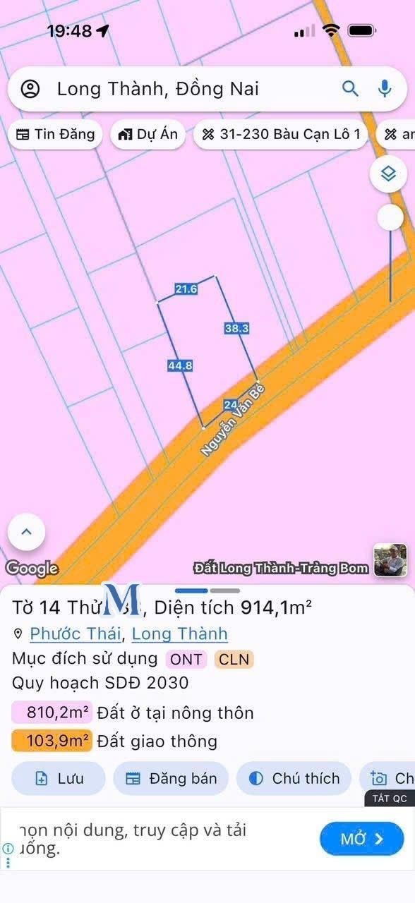 Đất mặt tiền Phước Thái 914m² giá 3,8 tỷ - Đầu tư lý tưởng gần sân bay Long Thành!