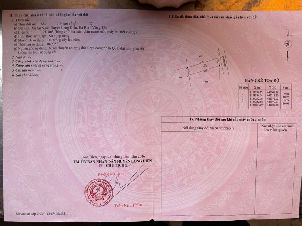 Bán Lô Đất Đẹp Xã Long Điền, Bà Rịa - Vũng Tàu 391,3m² - Tiềm năng đầu tư cao!