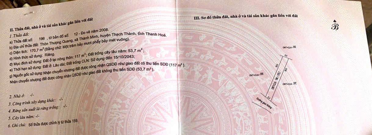 Đất nền xã Thành Minh, huyện Thạch Thành, 350m² chỉ 500 triệu - Cơ hội đầu tư giá tốt!