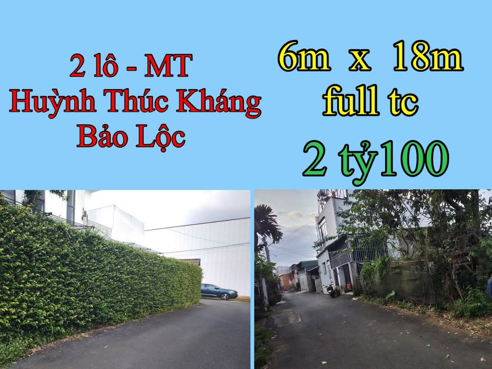 Đất nền liền kề tại hẻm Huỳnh Thúc Kháng, Bảo Lộc 108m² giá 2.1 tỷ - Đầu tư sinh lời ngay!