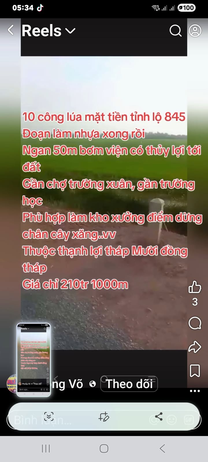 Đất mặt tiền Tinh Lộ 845, Tháp Mười, 10 công - Giá chỉ 2.1 tỷ!