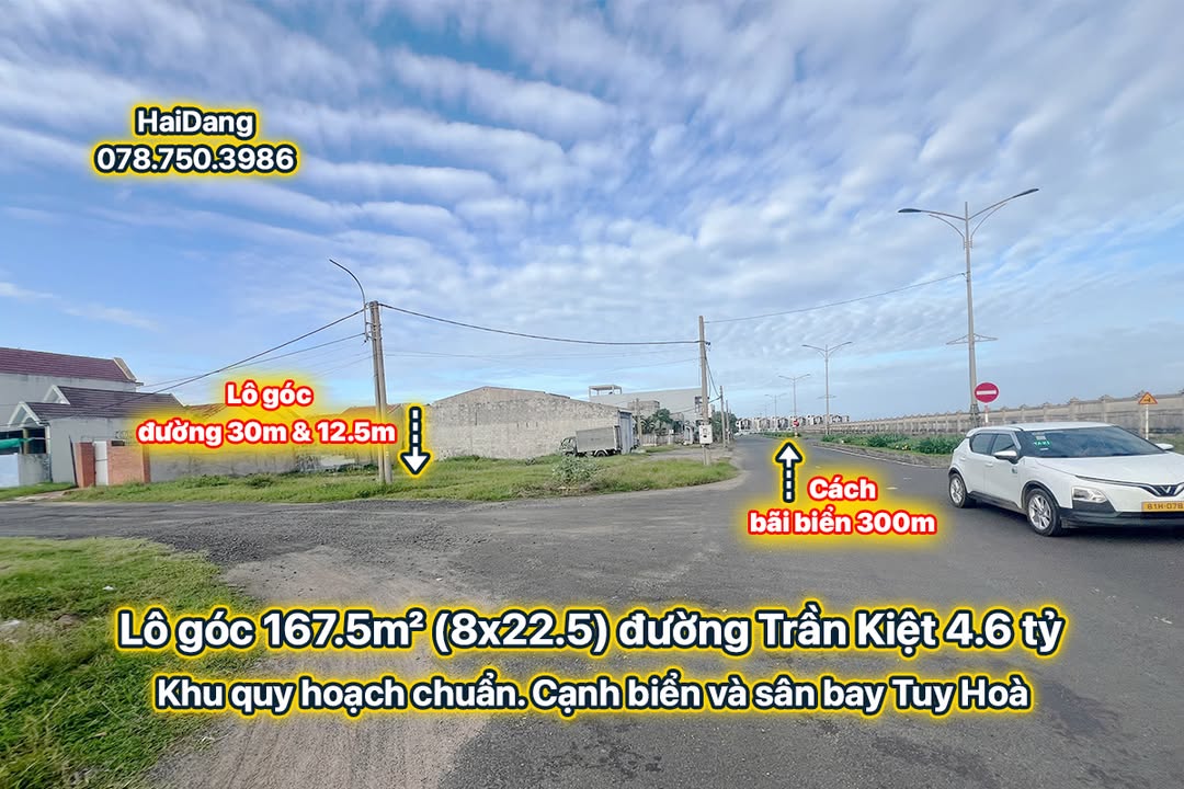 Đất góc 167.5m² Trần Kiệt, Tuy Hòa 4.6 tỷ - Đầu tư lý tưởng gần biển!