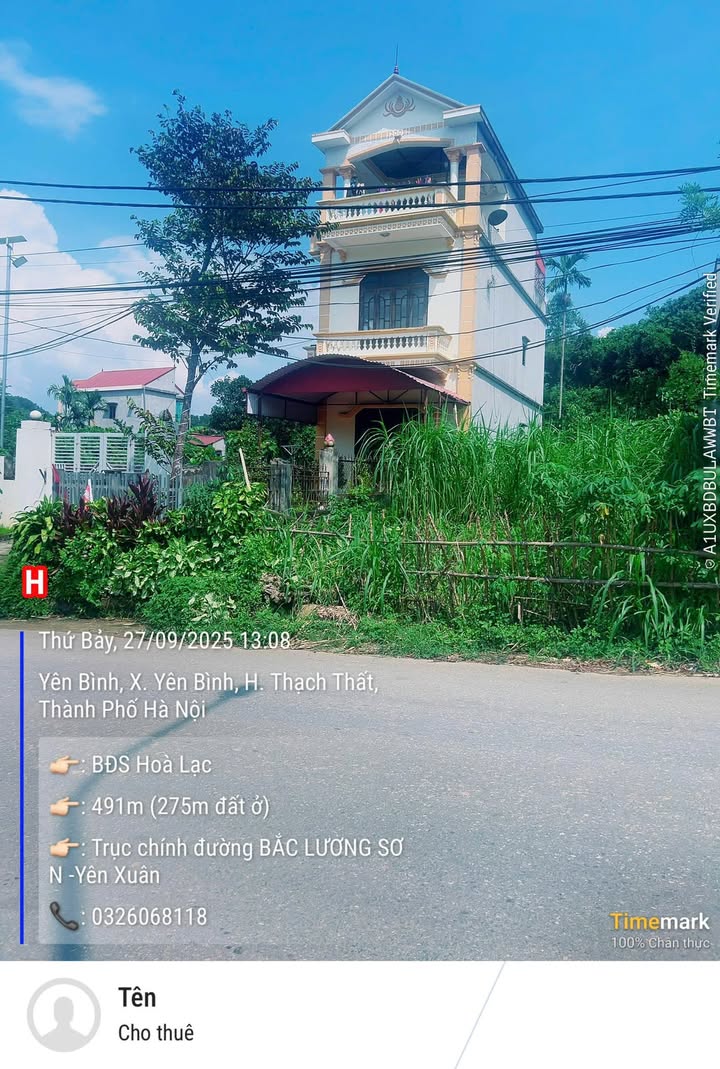 Đất mặt đường chính Yên Bình, Thạch Thất 491m² - Sẵn nhà 3 tầng, đầu tư sinh lời ngay!