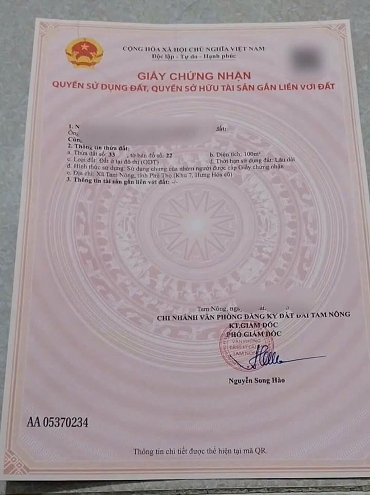 Đất thổ cư 100m² tại Thị Trấn Hưng Hoá, Tam Nông giá rẻ - Cơ hội đầu tư tuyệt vời!