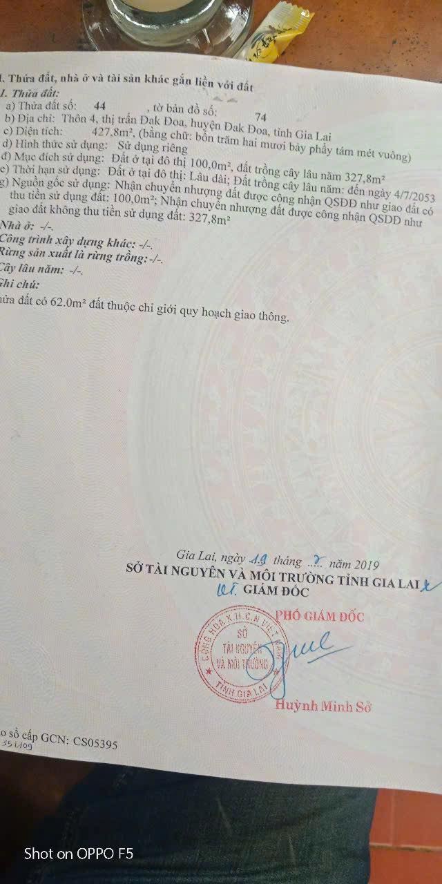 Đất nền đường Hoàng Diệu Đăk Đoa 440m² giá 1.35 tỷ - Cơ hội đầu tư tuyệt vời!