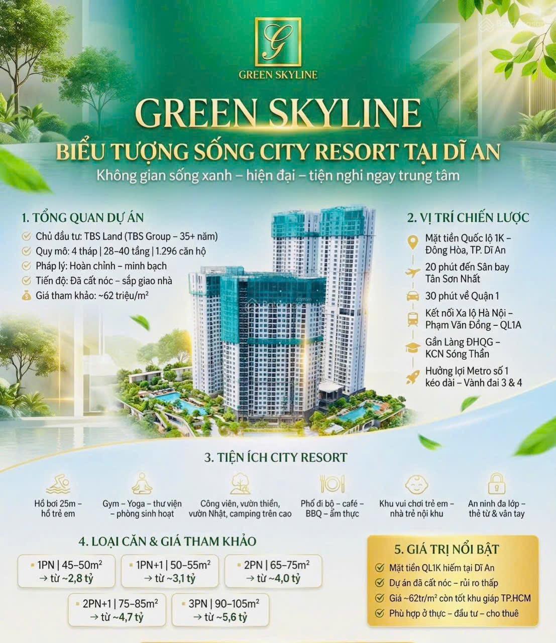 Căn hộ 2PN Green Skyline Dĩ An 48m² giá 2,8 tỷ - Không thể bỏ lỡ!
