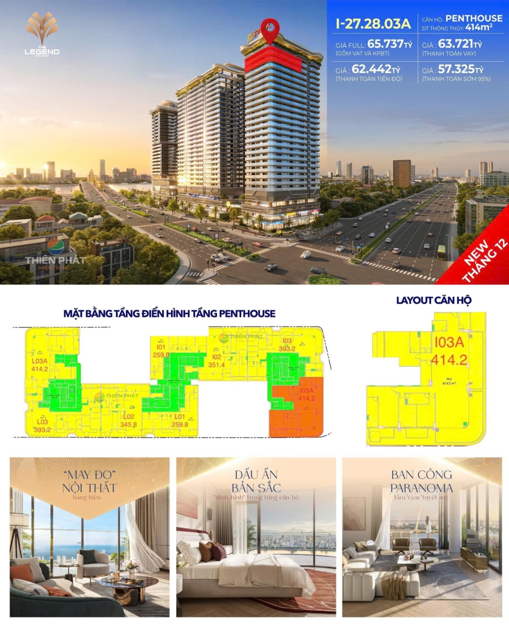 Penthouse The Legend View Sông Hàn Đà Nẵng 414m² giá 57 tỷ - Đẳng cấp sống thượng lưu!