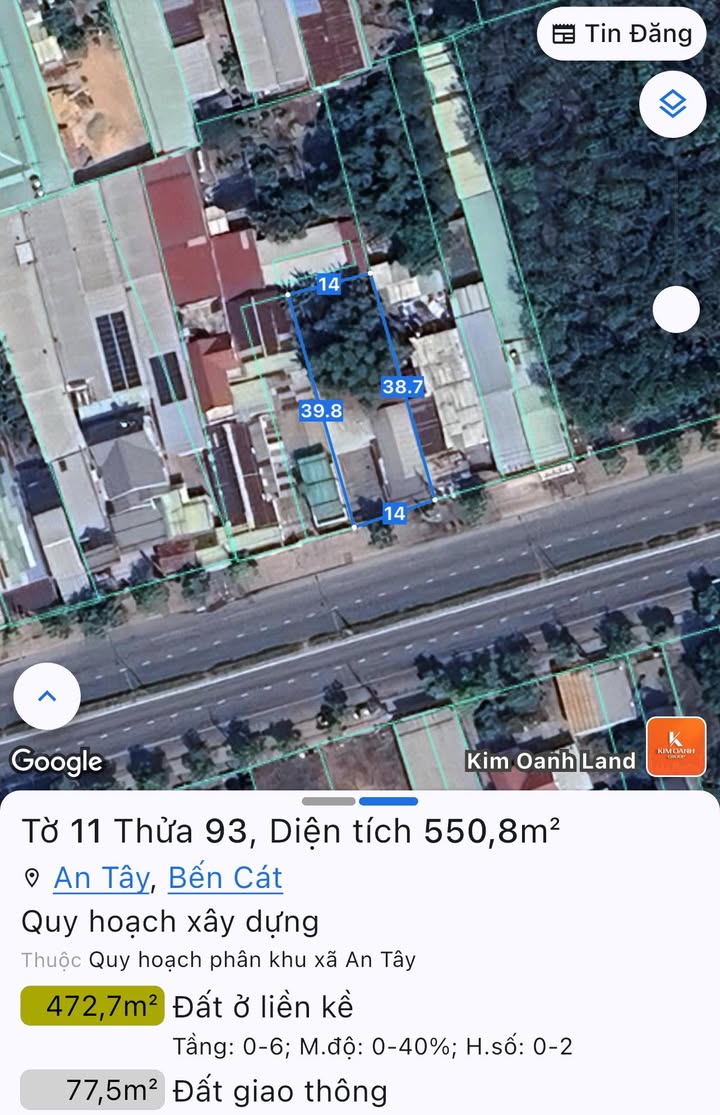 Đất nền Bến Cát 532m² giá 9 tỷ - Mặt tiền lộ 7A, gần khu công nghiệp