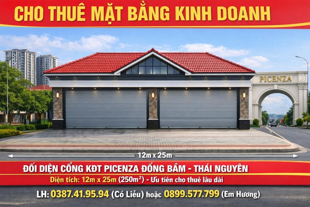 Mặt bằng kinh doanh tại Khu đô thị Picenza Đồng Bẩm 250m² - Vị trí đắc địa, sẵn sàng cho thuê!