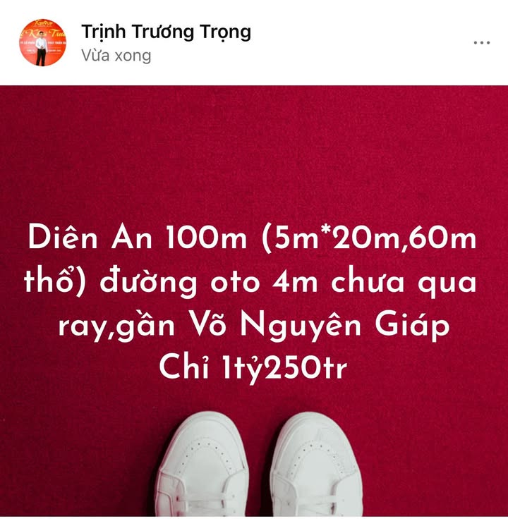 Đất nền Diên An, Diên Khánh 100m² giá 1,25 tỷ - Đường ô tô rộng rãi, tiềm năng phát triển!