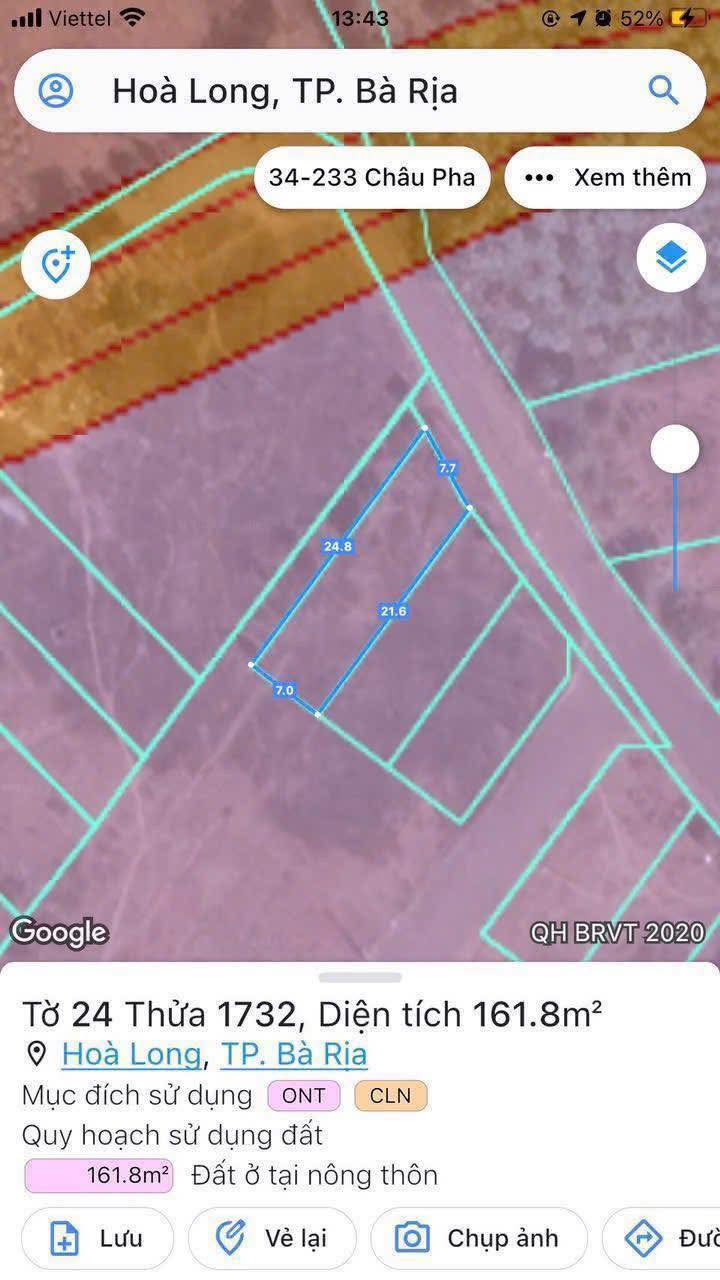 Đất thổ cư Hòa Long Bà Rịa 161,7m² giá chỉ 2,05 tỷ - Đầu tư sinh lời ngay!