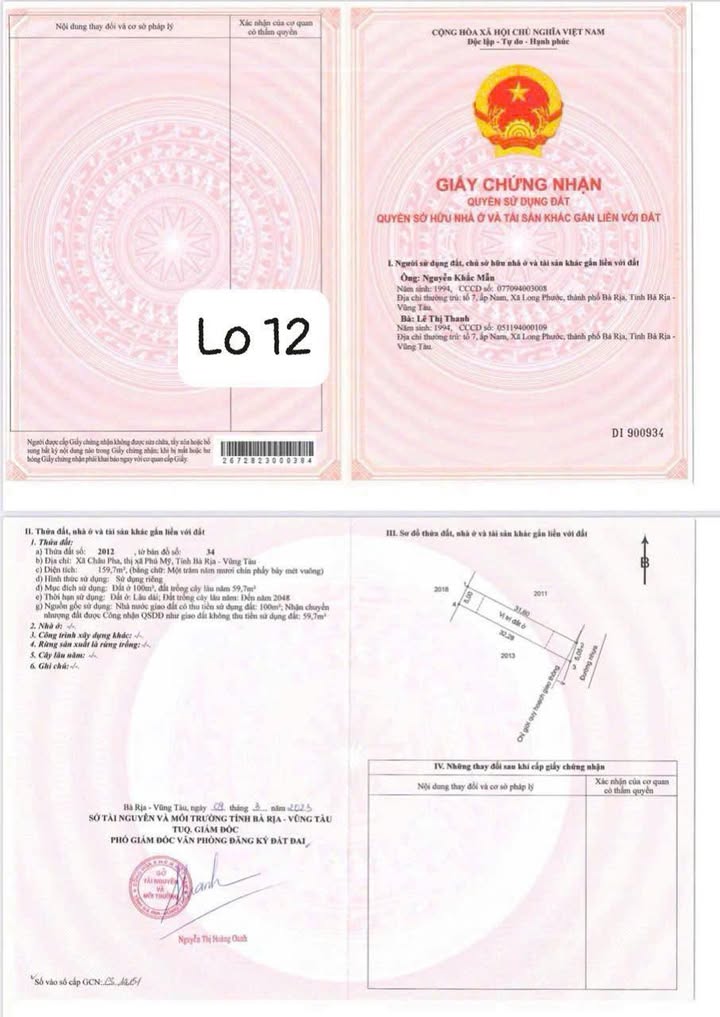 Lô đất thổ cư 152m² tại Châu Pha, Phú Mỹ - Giá chỉ 1,1 tỷ VND!