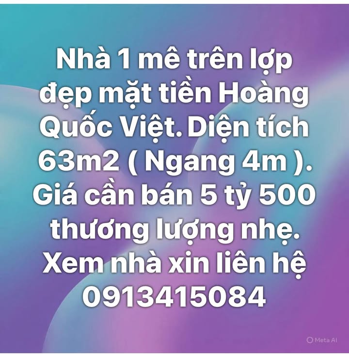 Nhà 1 mê mặt tiền Hoàng Quốc Việt, 63m² giá 5.5 tỷ - Thương lượng nhẹ!