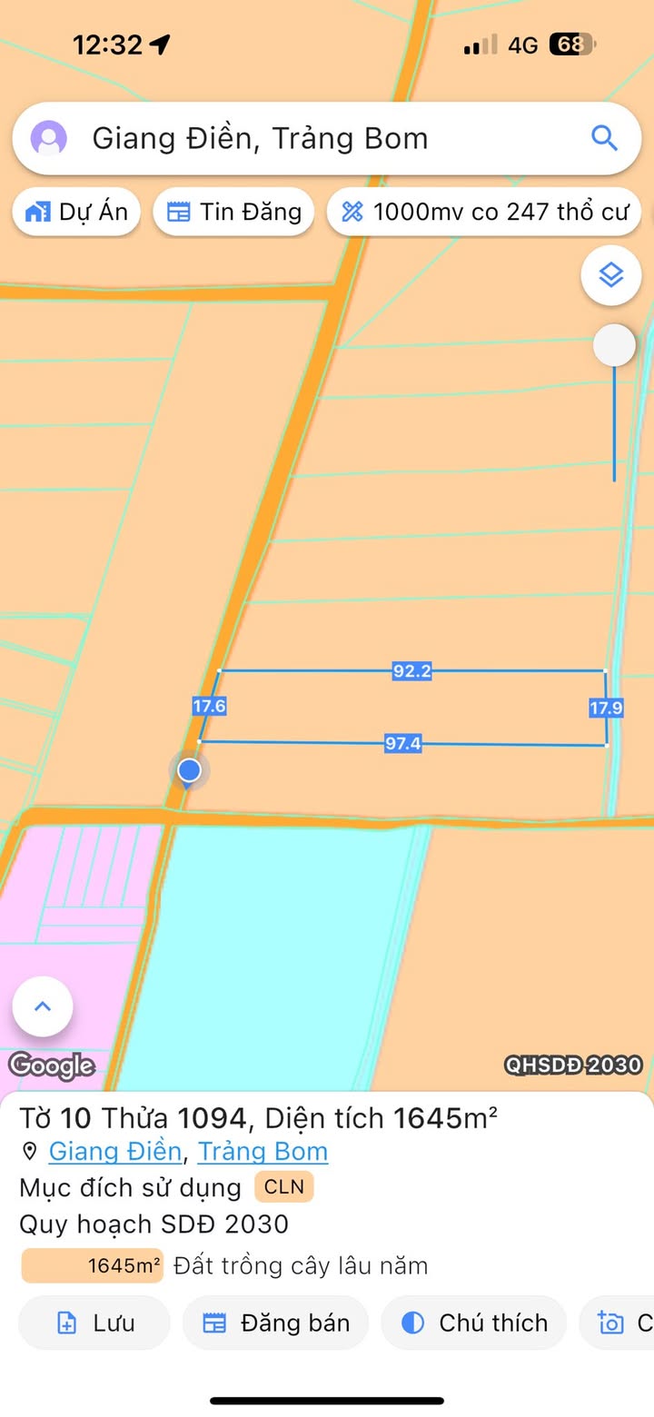 Đất nền 1645m² xã Giang Điền Trảng Bom giá 2.8 tỷ - Đầu tư sinh lời hấp dẫn!