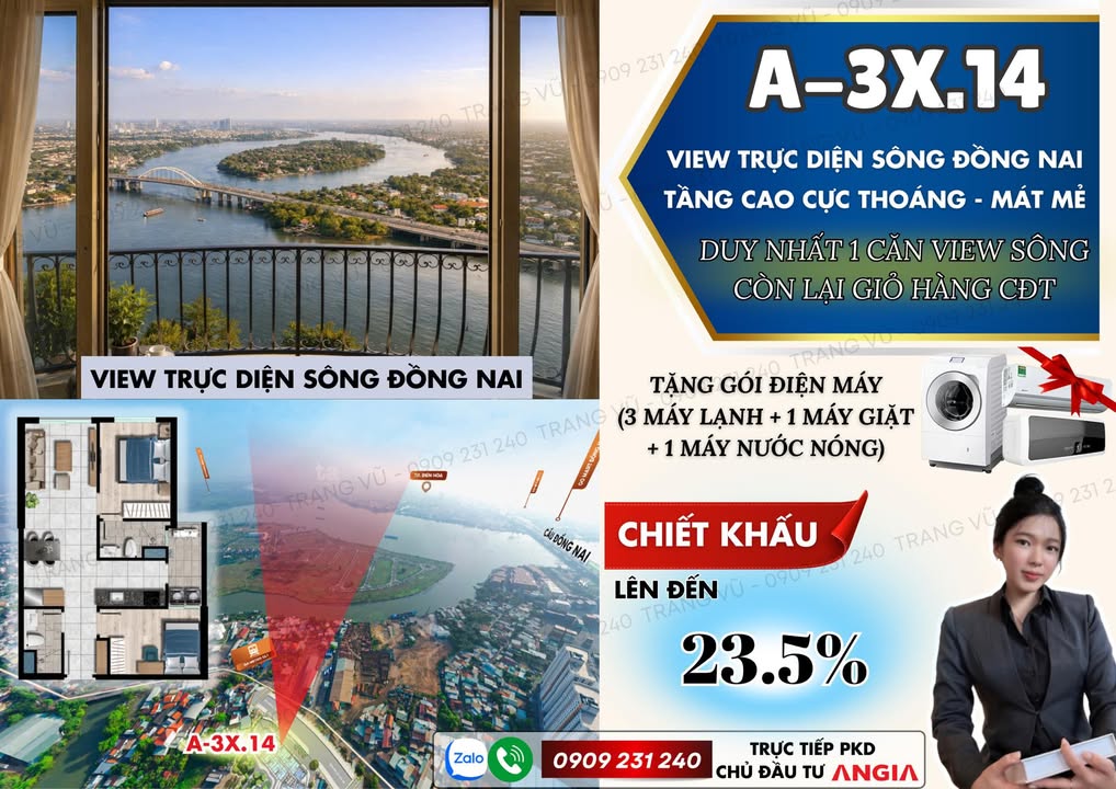 Căn hộ The Gió Riverside Dĩ An 65m² giá 3.657 tỷ - View sông Đồng Nai tuyệt đẹp!