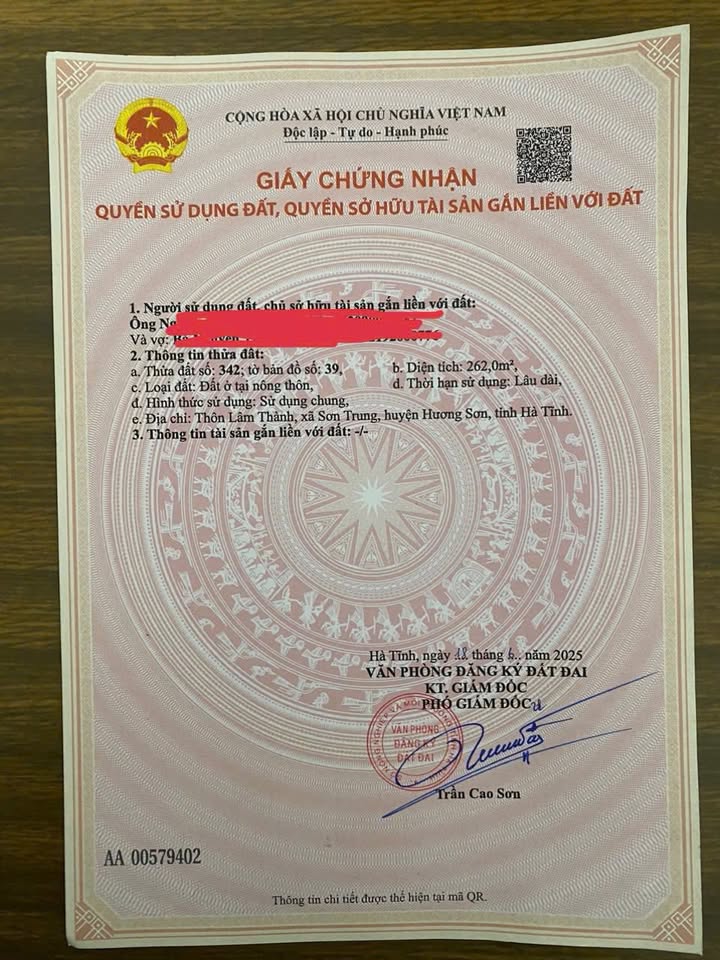 Đất thổ cư Lâm Thành, Sơn Trung 262m² - Giá hấp dẫn, đầu tư sinh lời!