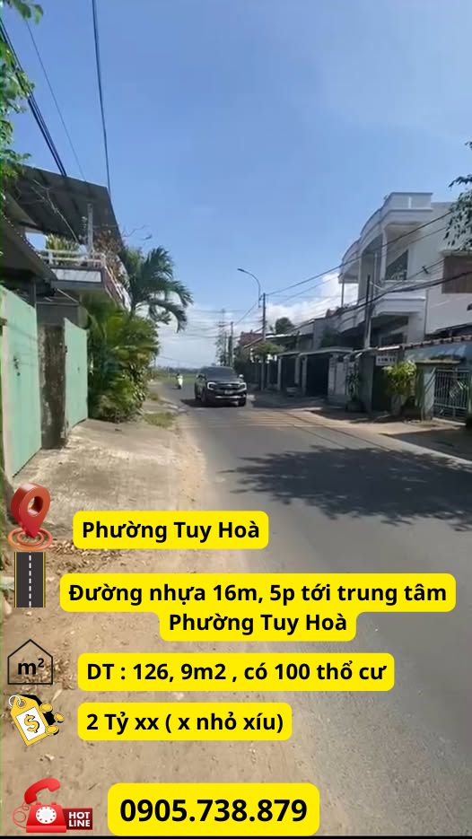 Đất mặt tiền đường nhựa 16m Phường Tuy Hoà 126,9m² giá 2 tỷ - Cơ hội đầu tư tuyệt vời!