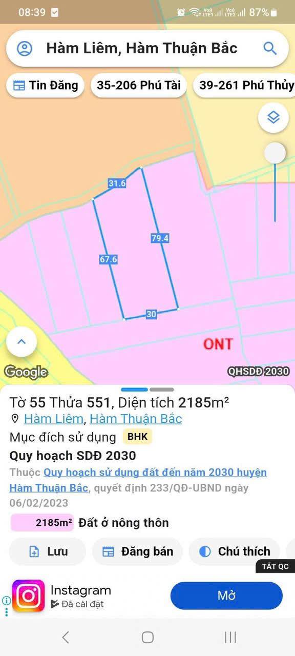 Đất nền 720m² tại Hàm Liêm - Giá chốt 7.2 tỷ - Đầu tư sinh lời ngay!