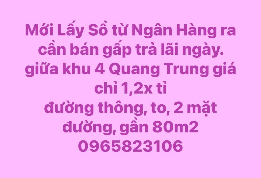 Đất khu Dốc Sỏi Quang Trung 77m² giá chỉ 1.2 tỷ - Sổ đỏ chính chủ, đầu tư sinh lời!