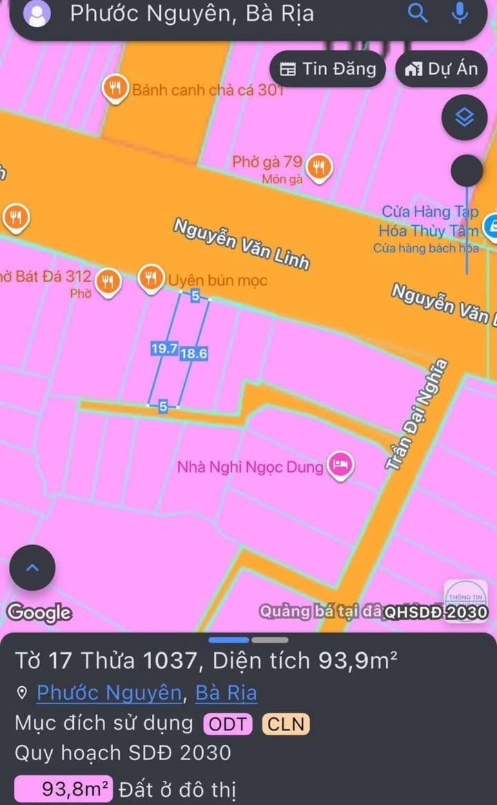 Đất mặt tiền đường Nguyễn Văn Linh, Bà Rịa 94m² giá 6 tỷ - Cơ hội đầu tư tuyệt vời!