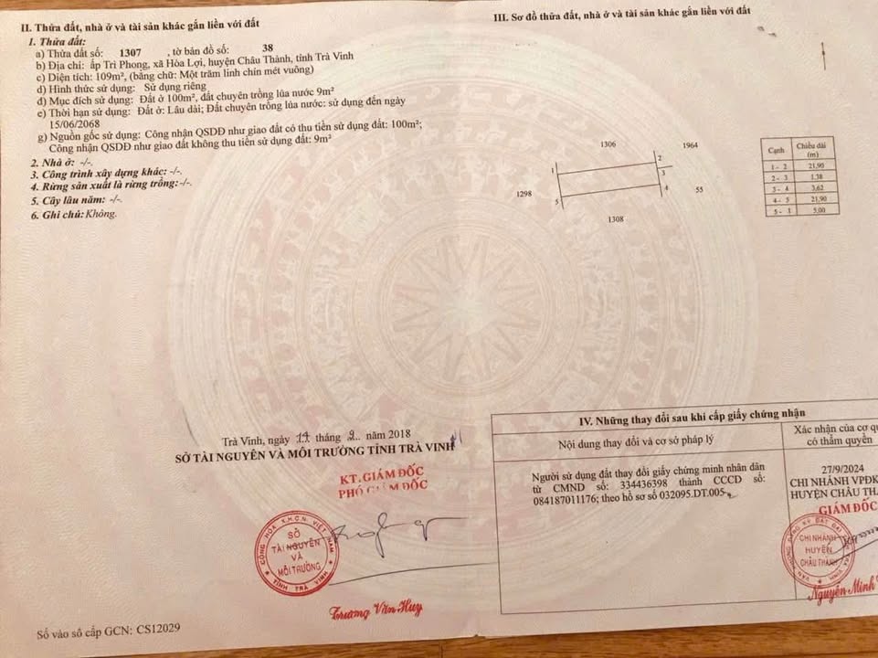 Đất thổ cư 109m² tại ấp Trì Phong, Châu Thành - Giá chỉ 500 triệu!