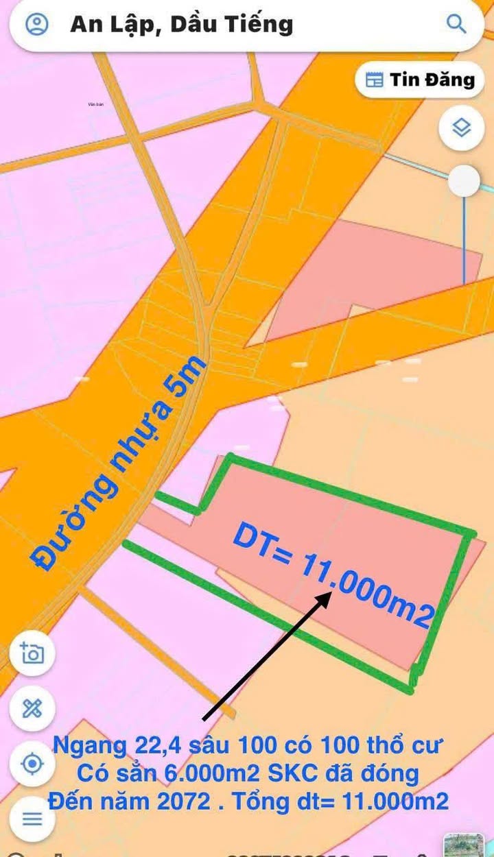 Đất nền KCN An Lập, Dầu Tiếng 11,000m² giá 1 tỷ - Cơ hội đầu tư sinh lời!