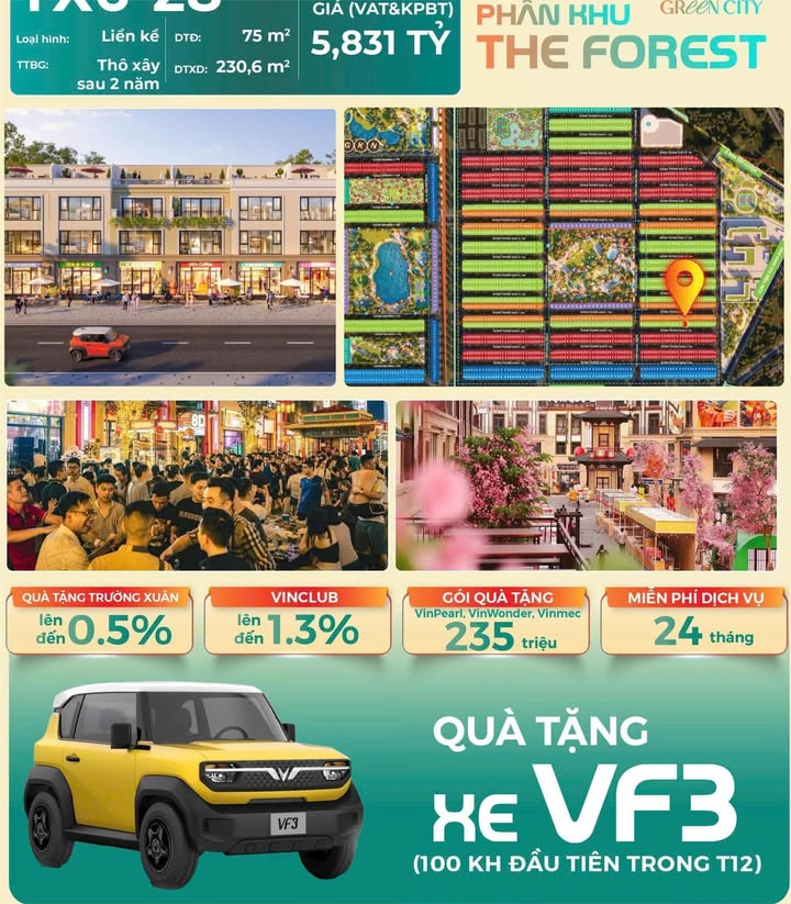 Townhouse Vinhom Green City Hậu Nghĩa 75m² giá 5.831 tỷ - Thanh toán linh hoạt ngay hôm nay!