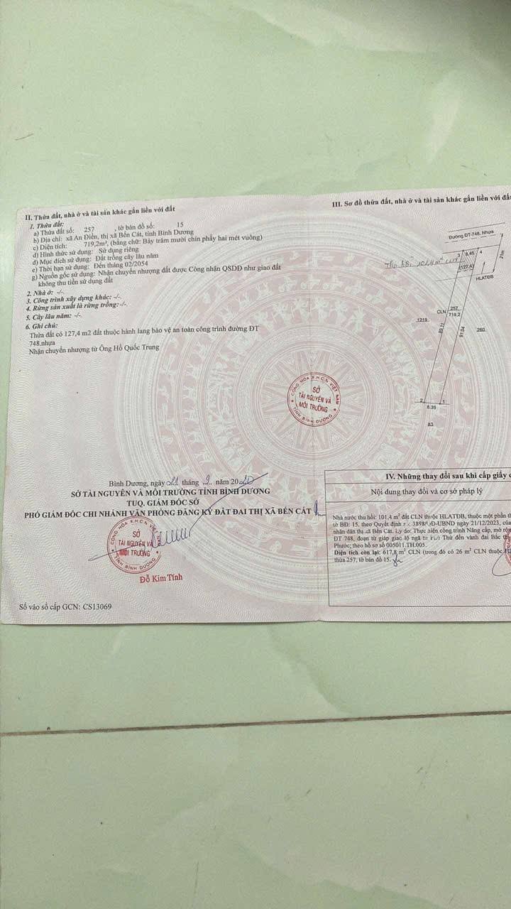 Đất Mặt Tiền ĐT 748, Bến Cát 773.5m² giá 3 tỷ - Đầu tư sinh lời ngay!