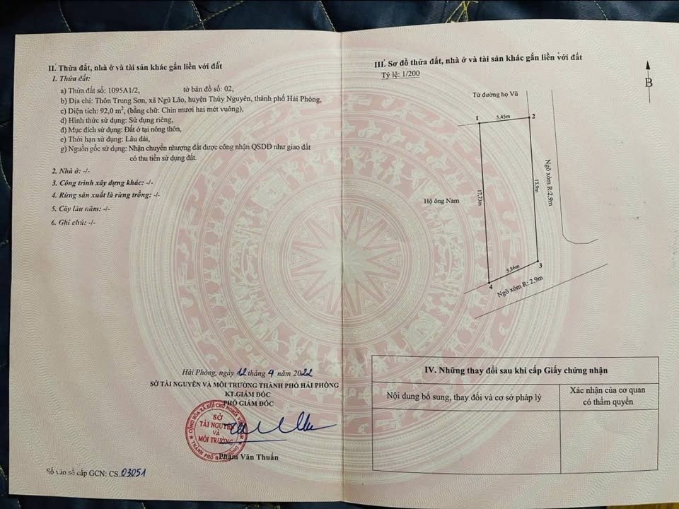 Đất nền lô góc Ngũ Lão, Thủy Nguyên 92m² giá 1.5 tỷ - Đường thông ô tô thuận tiện!