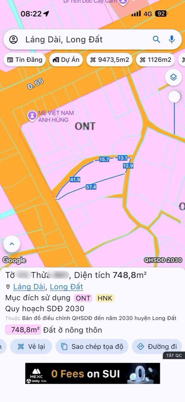 Đất nền Láng Dài 749m² giá 1 tỷ - Đầu tư lý tưởng cho nhà vườn!