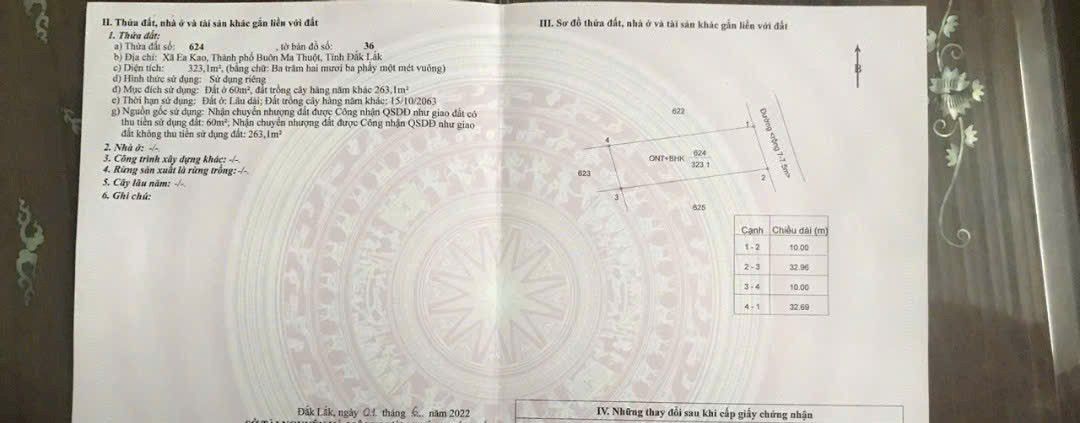 Đất thổ cư Ea Kao 320m² giá 1.325 tỷ - Cơ hội đầu tư hấp dẫn!