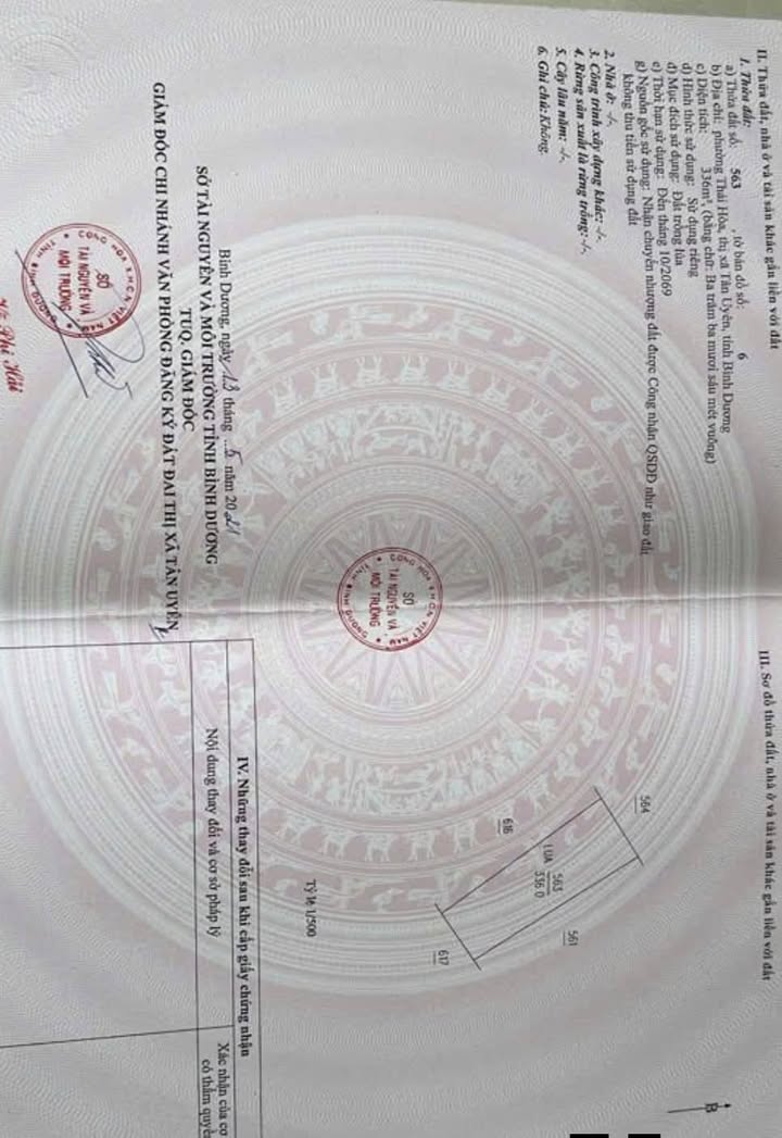 Đất thổ cư Thái Hòa Tân Uyên 1052m² giá 3 tỷ - Cơ hội đầu tư hấp dẫn!