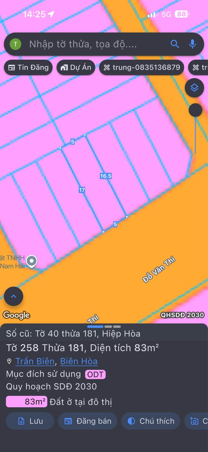 Đất nền mặt tiền đường Đỗ Văn Thi, Biên Hòa 85m² giá 6 tỷ - Cơ hội vàng cho nhà đầu tư!