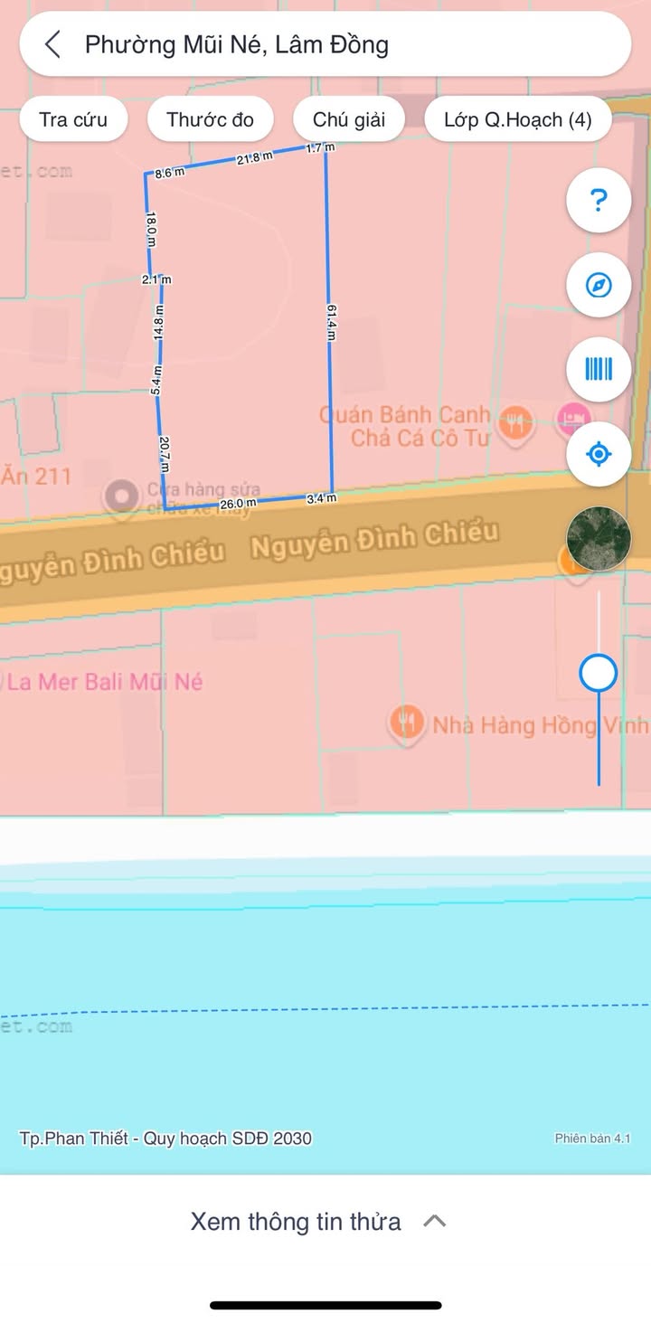 Đất nền 1811m² mặt tiền đường Nguyễn Đình Chiểu, Mũi Né giá 52.59 tỷ - Cơ hội đầu tư vàng!