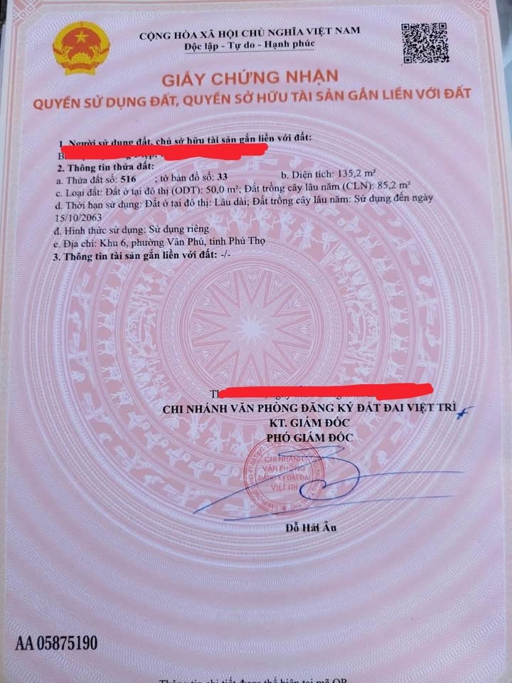 Đất Khu 6 Vân Phú, TP. Việt Trì 135.2m² giá 2 tỷ - Đầu tư sinh lời ngay!