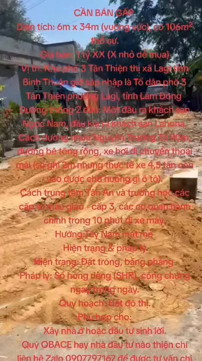 Đất thổ cư 204m² tại Tổ dân phố 3, Tân Thiện chỉ 1 tỷ - Đầu tư sinh lời tuyệt vời!