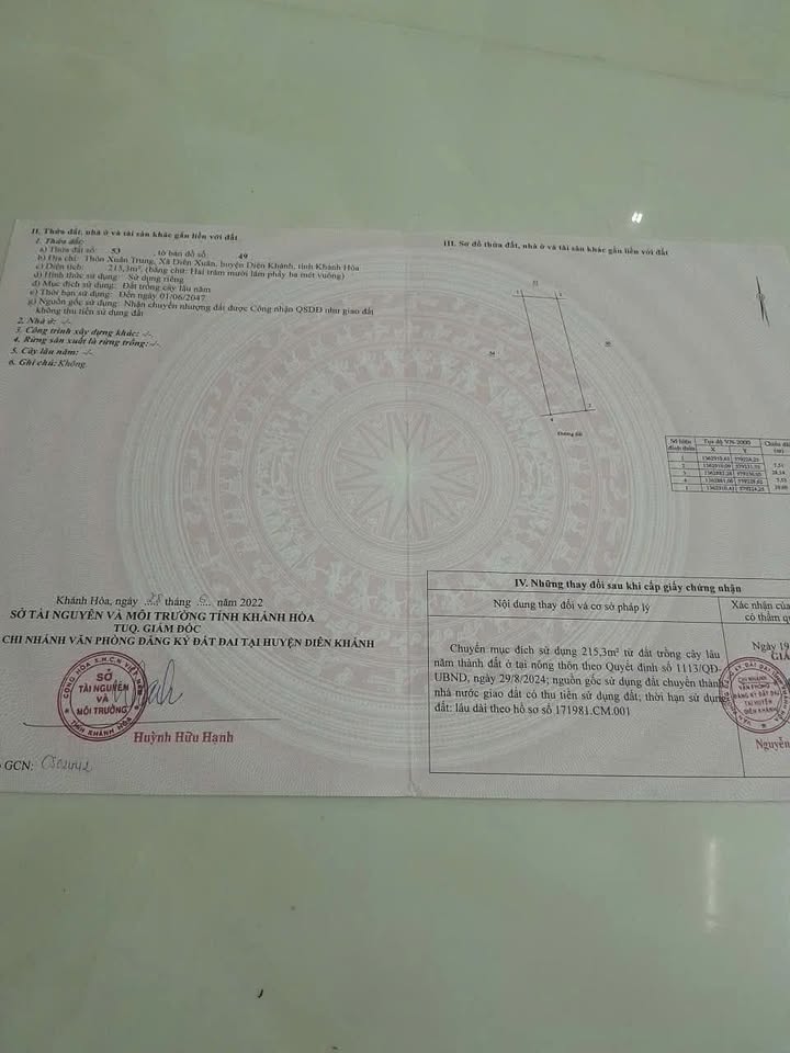 Đất thổ cư Diên Khánh 215m² giá 470 triệu - Chủ cần bán gấp!