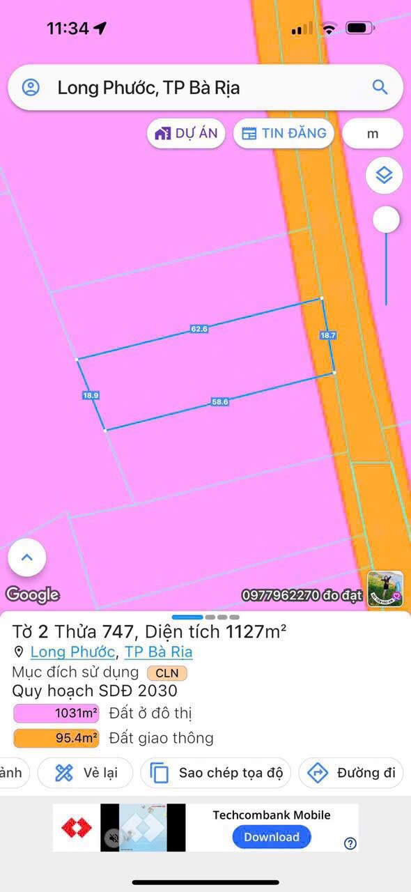 Đất nền 1127m² phường Tam Long, Bà Rịa - Vũng Tàu giá 3.95 tỷ - Đầu tư sinh lời ngay!