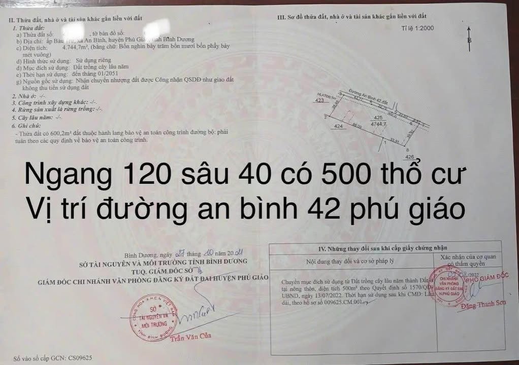Đất vườn An Bình, Phú Giáo 4744m² giá 7.85 tỷ - Cơ hội đầu tư tuyệt vời!
