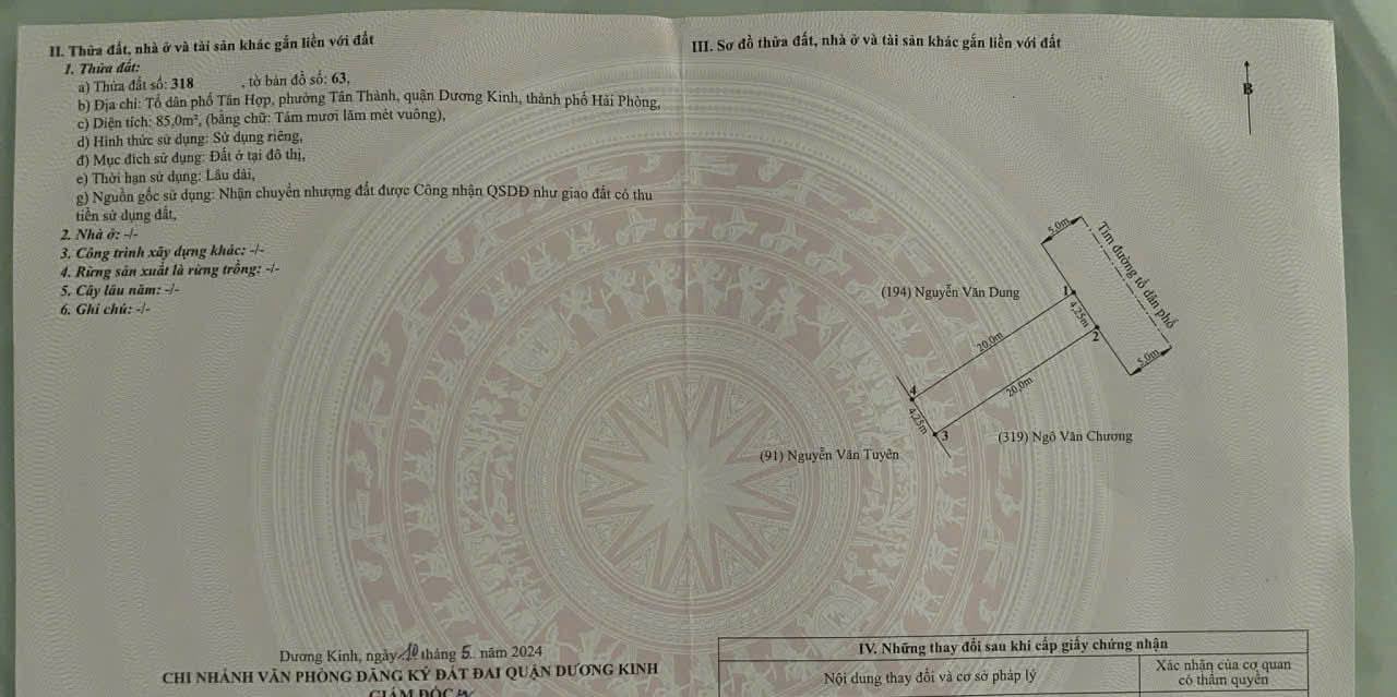 Đất nền ngõ 131 Tân Thành, Dương Kinh, Hải Phòng 85m² chỉ 2 tỷ - Sổ đỏ chính chủ!