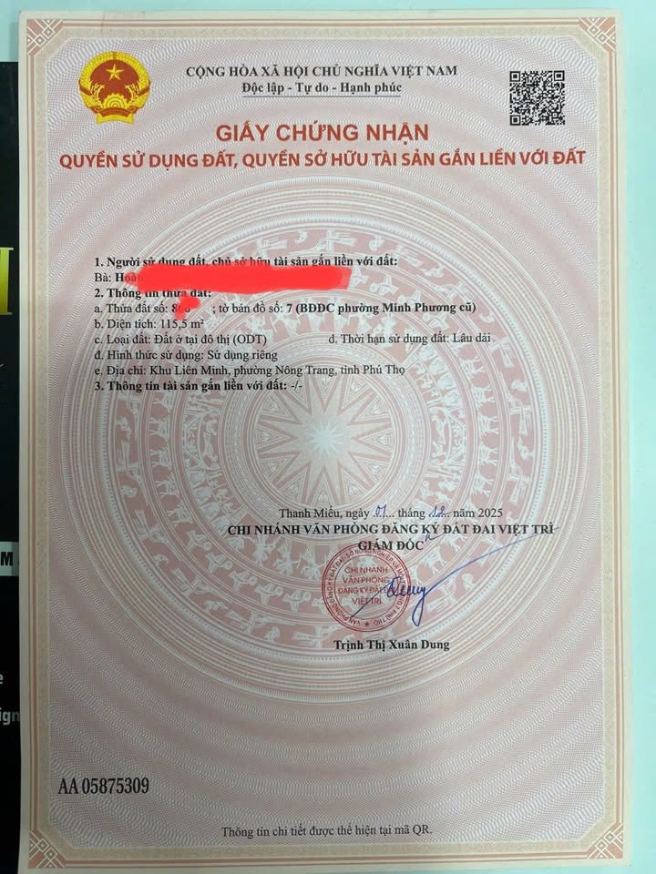 Đất nền Minh Phương Việt Trì 115m² giá 2.75 tỷ - Nhà cấp 4 chính chủ bán gấp!