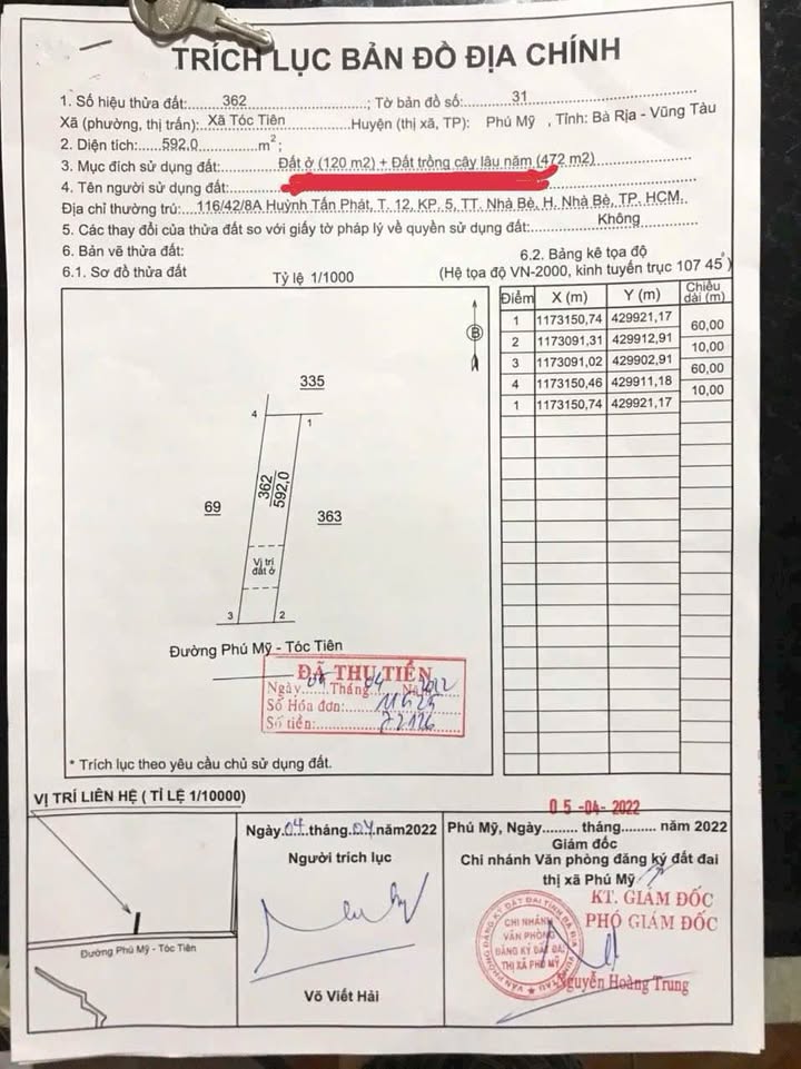 Bán đất mặt tiền đường Cách Mạng Tháng 8, xã Tóc Tiên, 600m² - Vị trí đẹp, sổ hồng riêng!