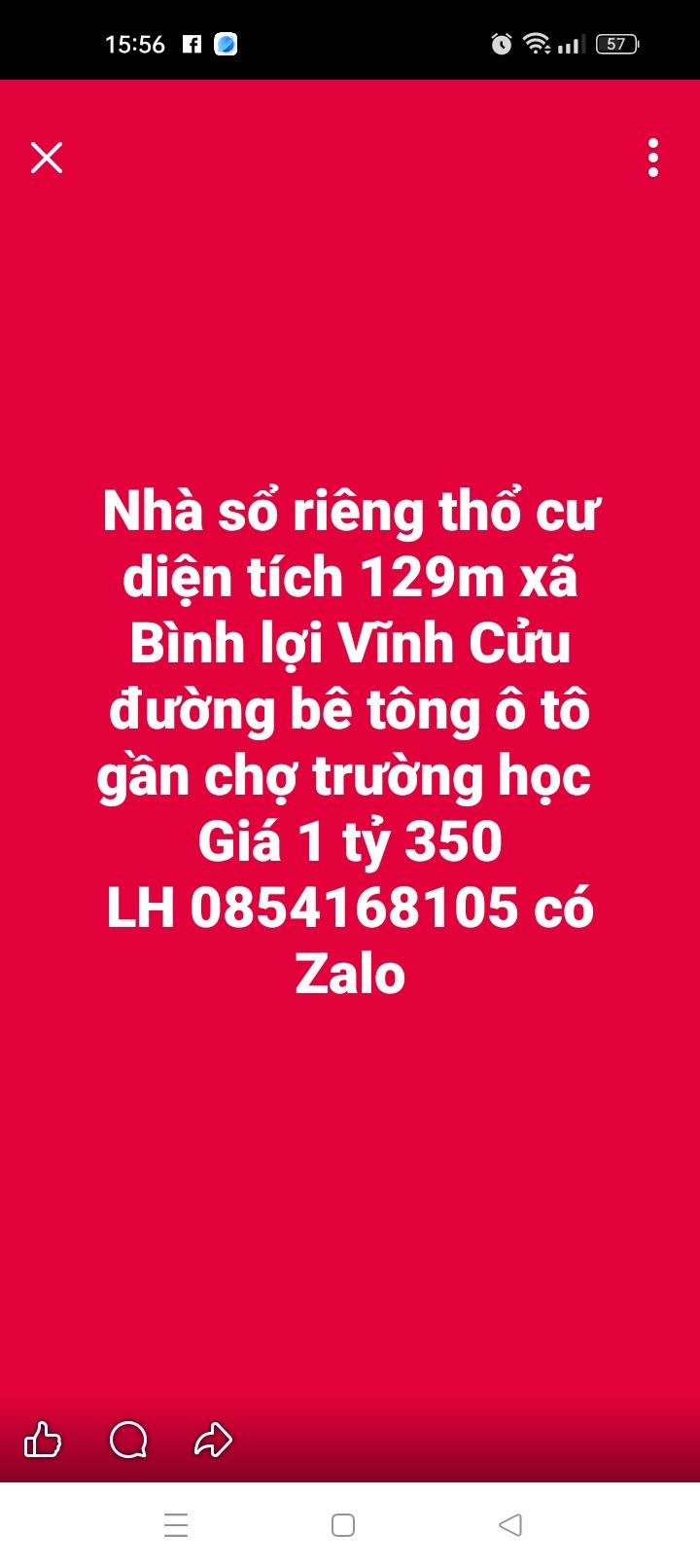 Nhà riêng xã Bình Lợi Vĩnh Cửu 129m² giá 1.35 tỷ - Sổ đỏ chính chủ