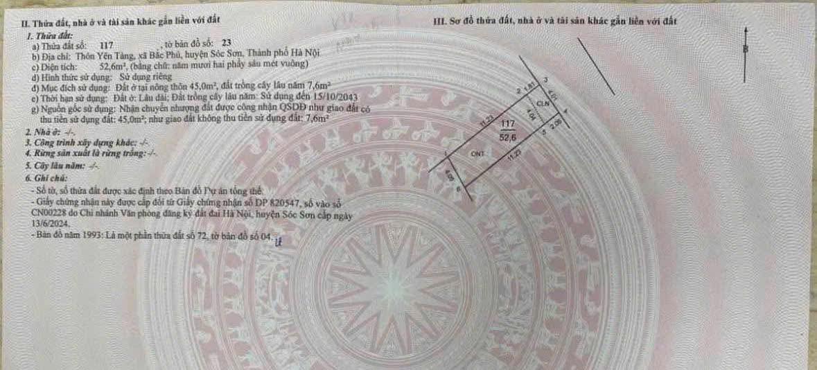 Đất nền Bắc Phú Sóc Sơn 52.6m² giá chỉ 1 tỷ - Cơ hội đầu tư tuyệt vời!