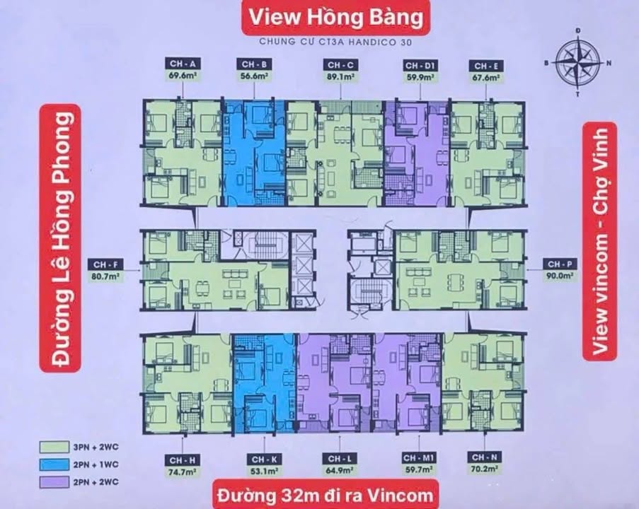 Căn hộ Hadico Ct3a Vinh 56.6m² giá thỏa thuận - Tầng cao view thoáng mát!